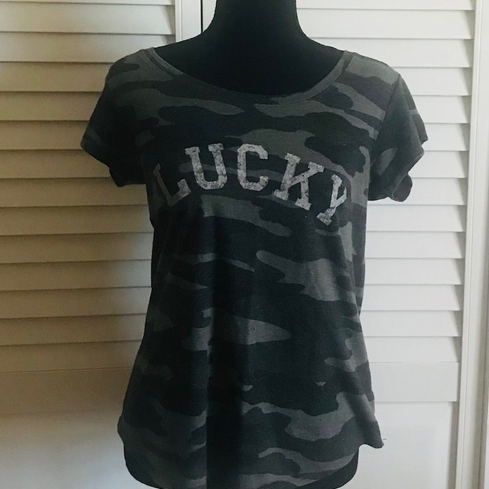 Lucky Brand Co Club Logo T Shirt Camouflage Graphic Tee Premium Small S.